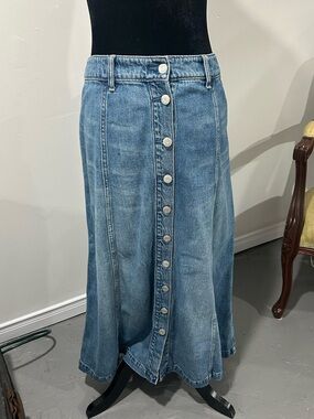GAP Light Blue Denim Maxi Skirt with Front Buttons